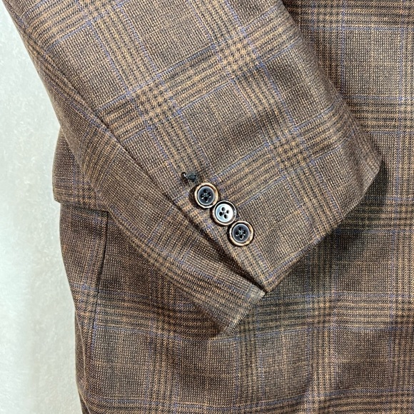 Brioni 44R NOMENTANO Brown Navy Plaid 3 Button Double Vent 100% Wool Sport Coat - Picture 8 of 15